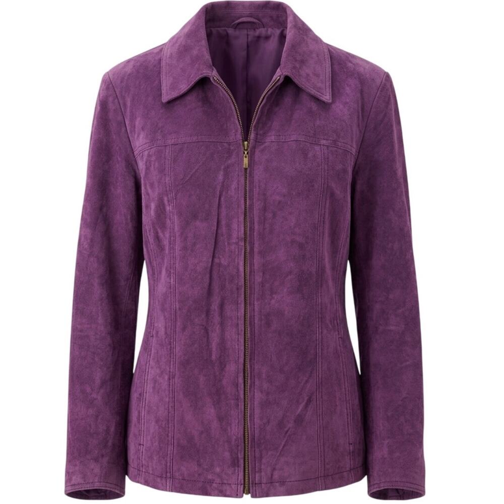 Coldwater Creek Purple Suede Leather Zip Panel Jacket